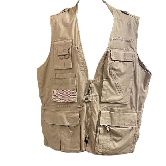 HUMVEE Men’s Size Large Ranger Vest Full Zip With Multiple Pockets Khaki Tan EUC - Picture 1 of 9